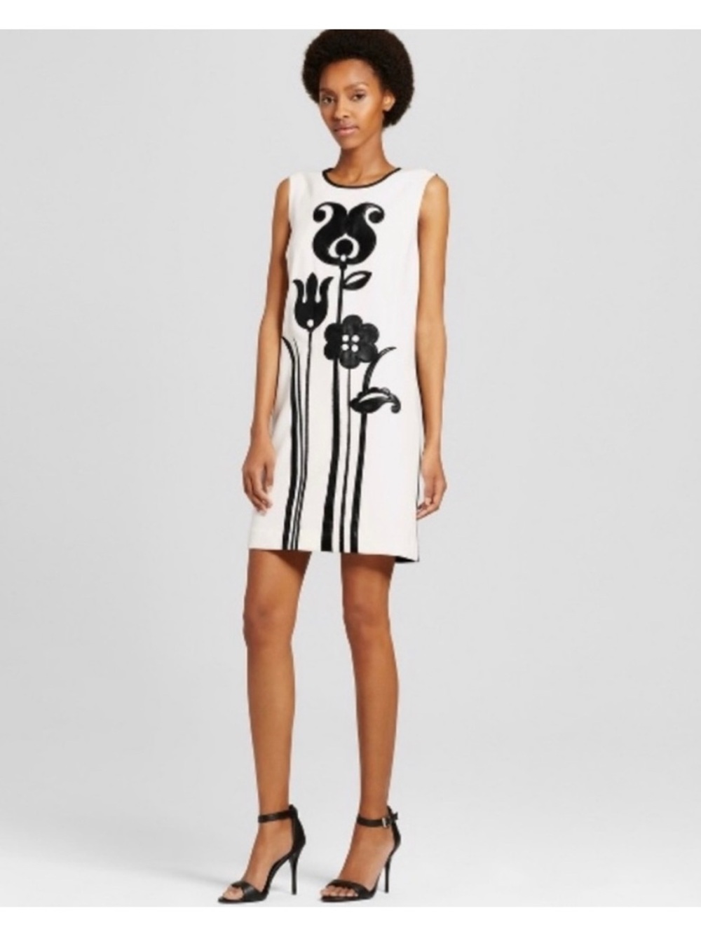 Victoria Beckham for Target White Mini Dress with Black Floral Graphic